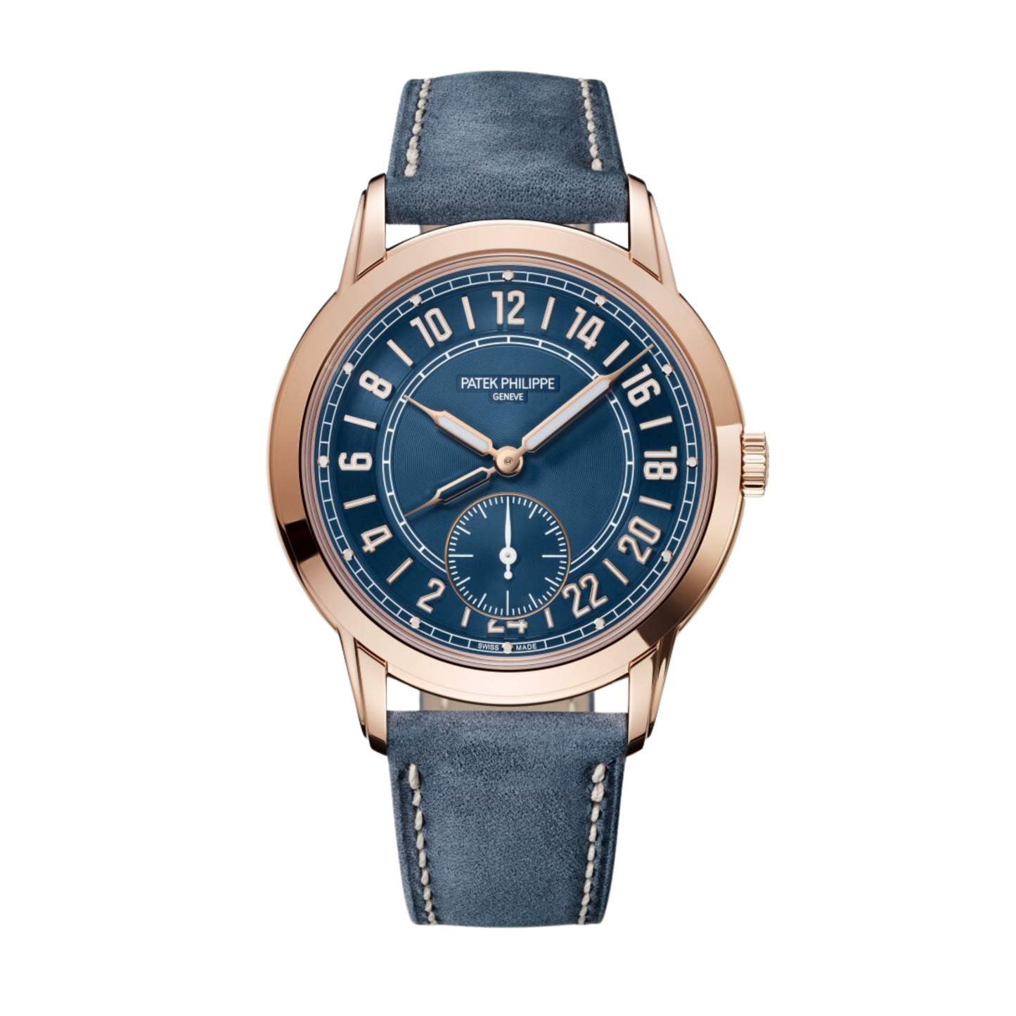Calatrava Travel Time 24 Hour Rose Gold Blue Dial 42mm