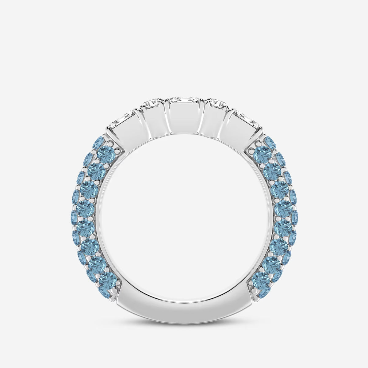 Reverb 5/8 ctw Emerald & Round Lab Grown Diamond Rollover Band with 1.8 mm Blue Topaz Side Stones
