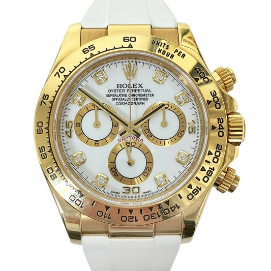 Daytona 18k Yellow Gold White Diamond Dial White Rubber Strap