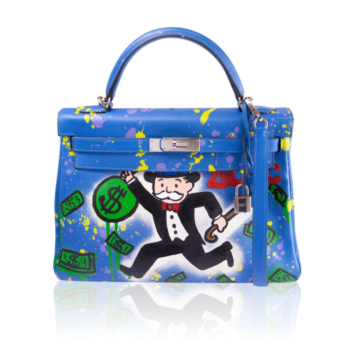 Hermes Kelly 32 Bleu Zanzibar Alec Monopoly Custom Hand Painted PHW