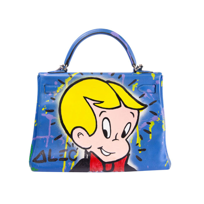 Hermes Kelly 32 Bleu Zanzibar Alec Monopoly Custom Hand Painted PHW