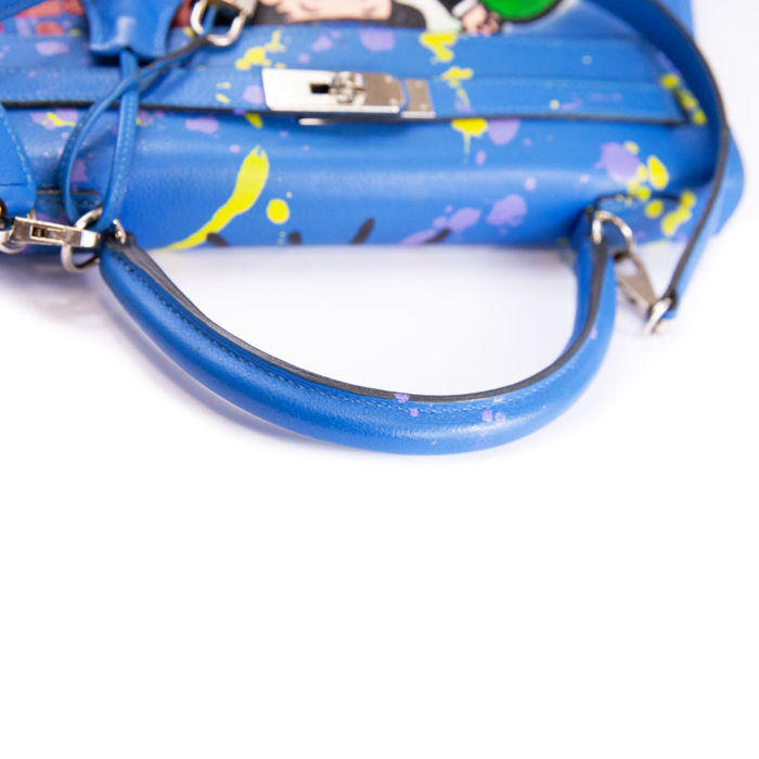 Hermes Kelly 32 Bleu Zanzibar Alec Monopoly Custom Hand Painted PHW