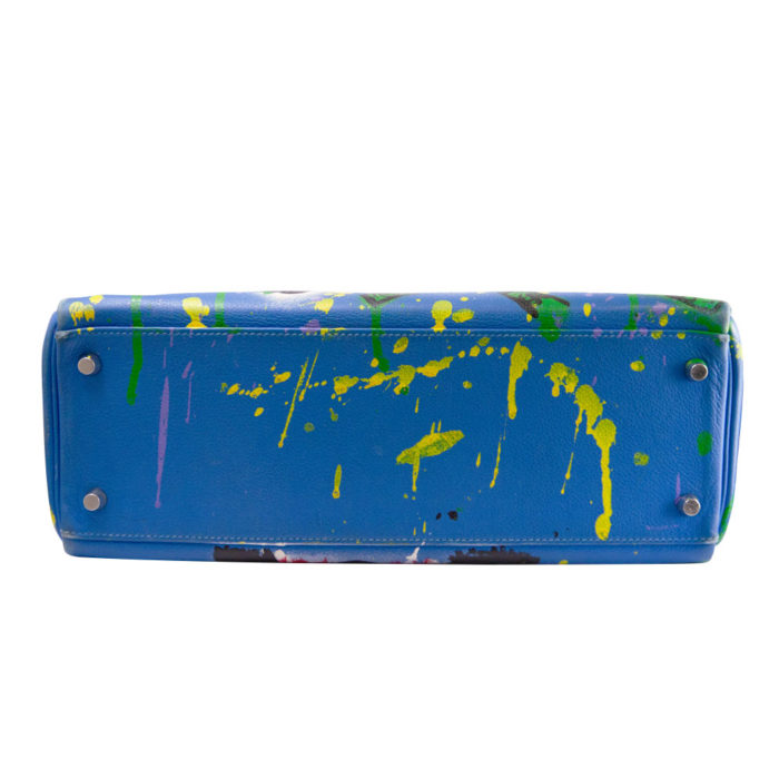 Hermes Kelly 32 Bleu Zanzibar Alec Monopoly Custom Hand Painted PHW