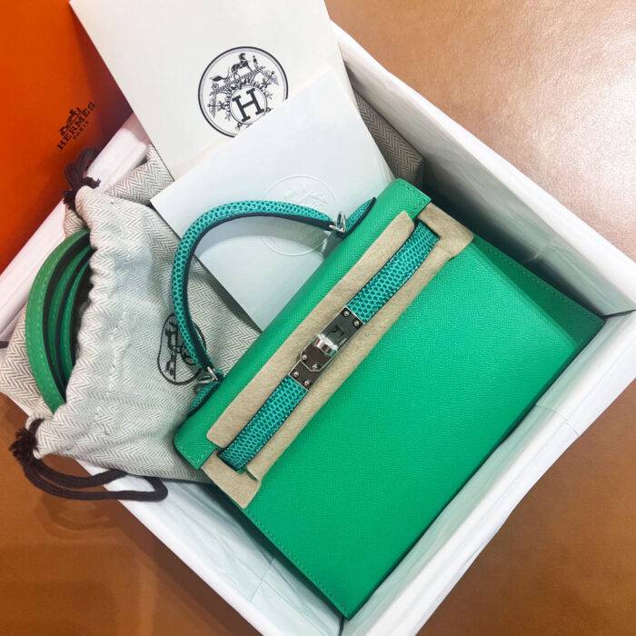 Hermes Kelly Mini II Touch Vert Comic Madame Nilo Varanus Lizard PHW