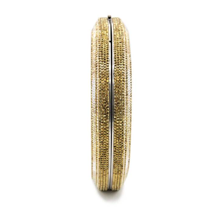 Judith Leiber Gold Vinyl Disc Crystal Covered Clutch Purse