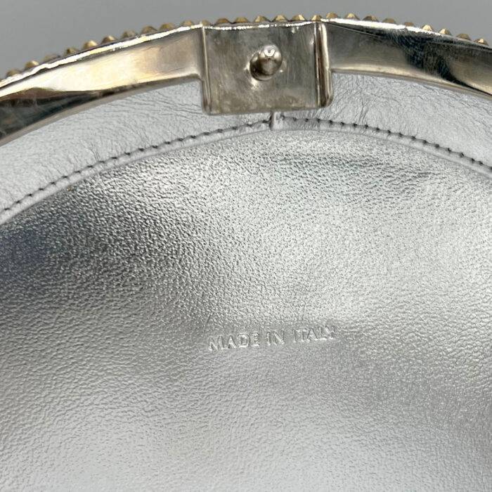 Judith Leiber Gold Vinyl Disc Crystal Covered Clutch Purse
