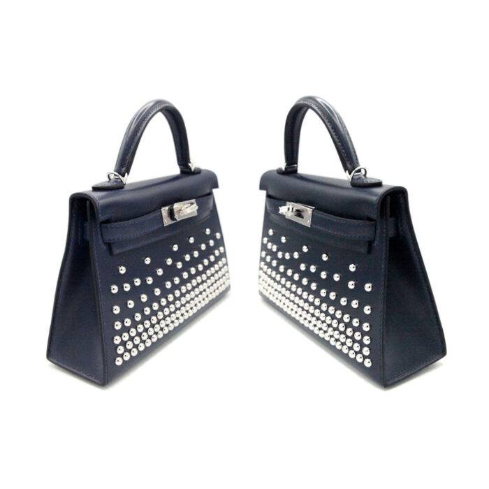 Hermes Kelly Mini II Cloute Bleu Abyss Box Calfskin Studded PHW