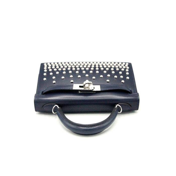 Hermes Kelly Mini II Cloute Bleu Abyss Box Calfskin Studded PHW
