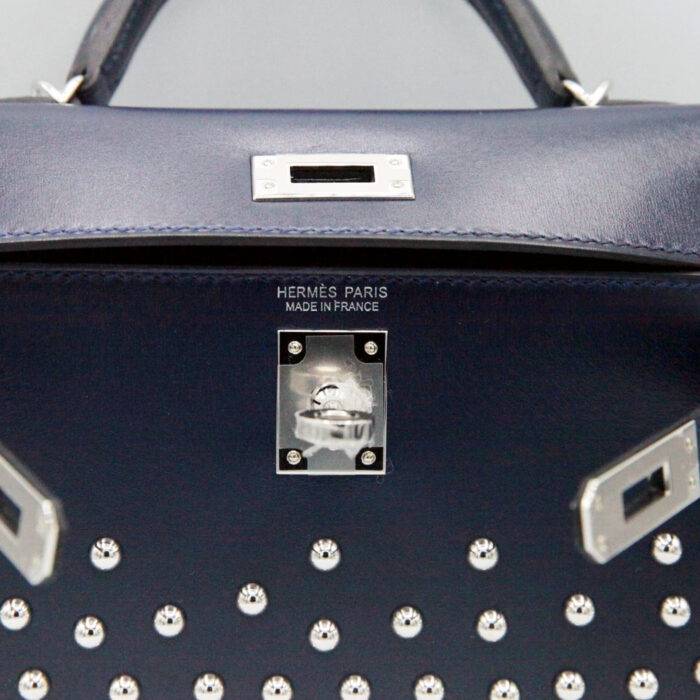 Hermes Kelly Mini II Cloute Bleu Abyss Box Calfskin Studded PHW