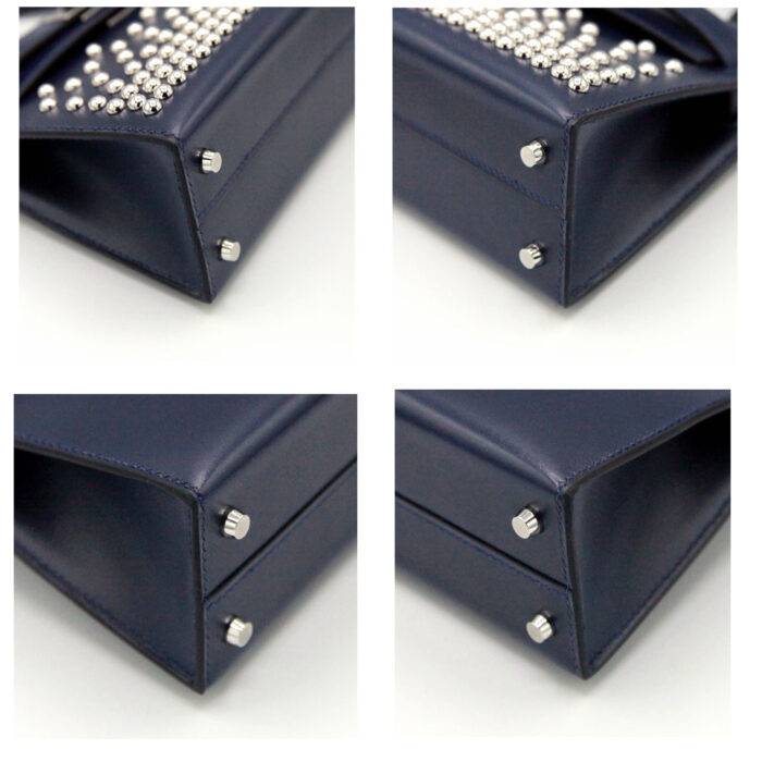 Hermes Kelly Mini II Cloute Bleu Abyss Box Calfskin Studded PHW
