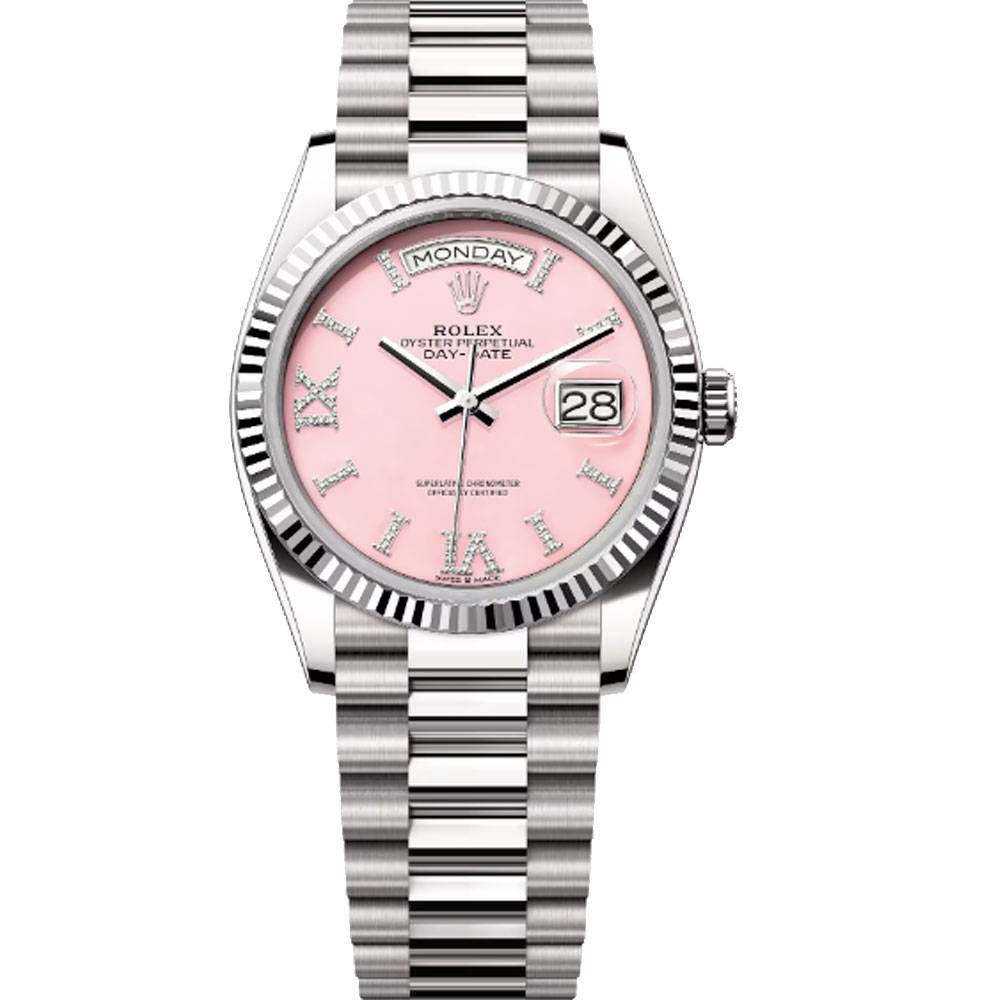 Day-Date 18k White Gold Pink Opal Diamond Roman 36mm