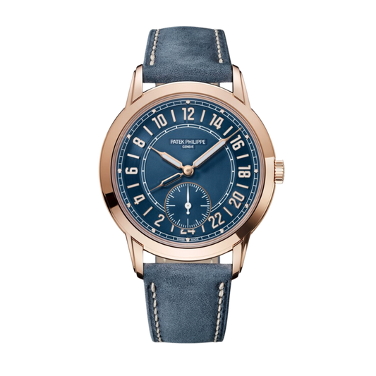 Calatrava Travel Time 24 Hour Rose Gold Blue Dial 42mm
