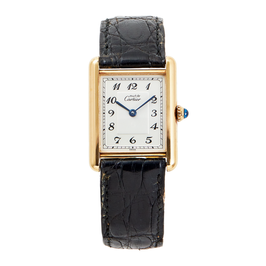 Vintage Tank Vermeil Gold Plated Silver White Dial 23mm