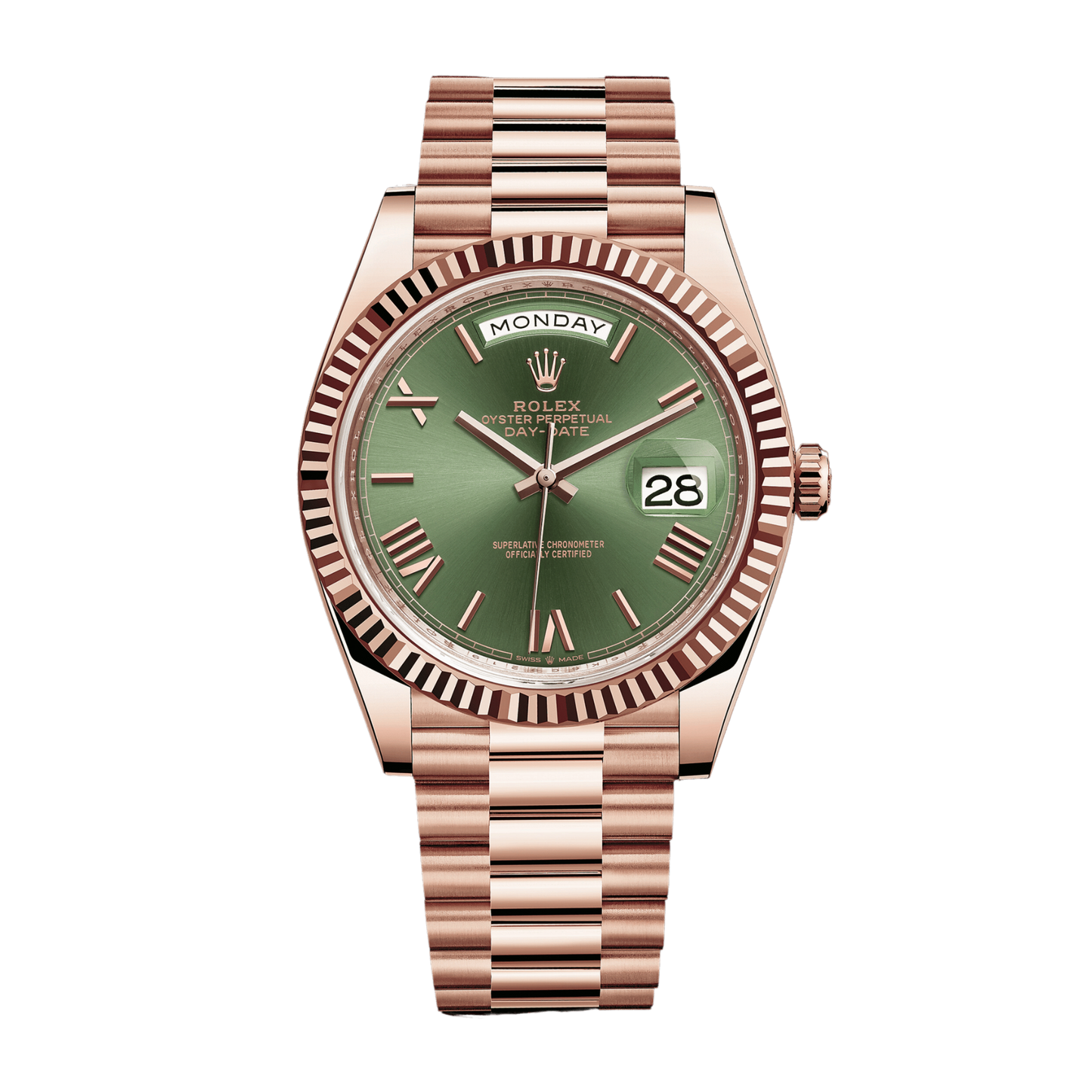 Day-Date Rose Gold Green Olive Dial 40mm