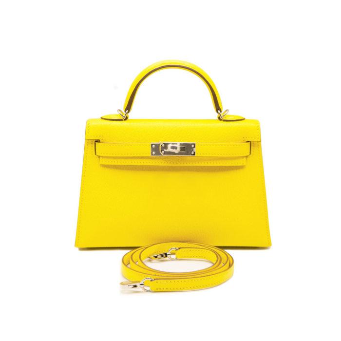 Hermes Kelly Mini II 9N Jaune Citron Chevre Mysore PHW