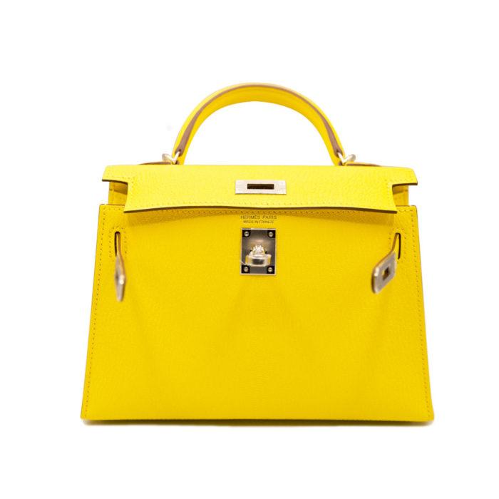 Hermes Kelly Mini II 9N Jaune Citron Chevre Mysore PHW