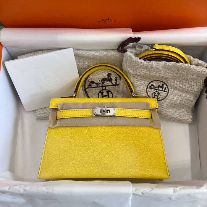 Hermes Kelly Mini II 9N Jaune Citron Chevre Mysore PHW