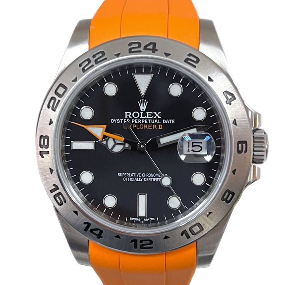 Explorer II Black Dial 42mm Orange Rubber Strap